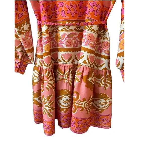 ALEX MARIE Wren Pink Orange Floral Long Sleeve Boho Dress Sz 18 NWT Retro Print - Picture 8 of 13